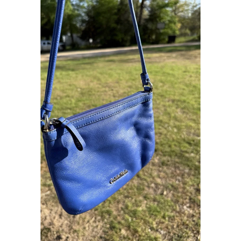 Calvin Klein Blue Pebbled Leather Crossbody Handbag Satchel Purse